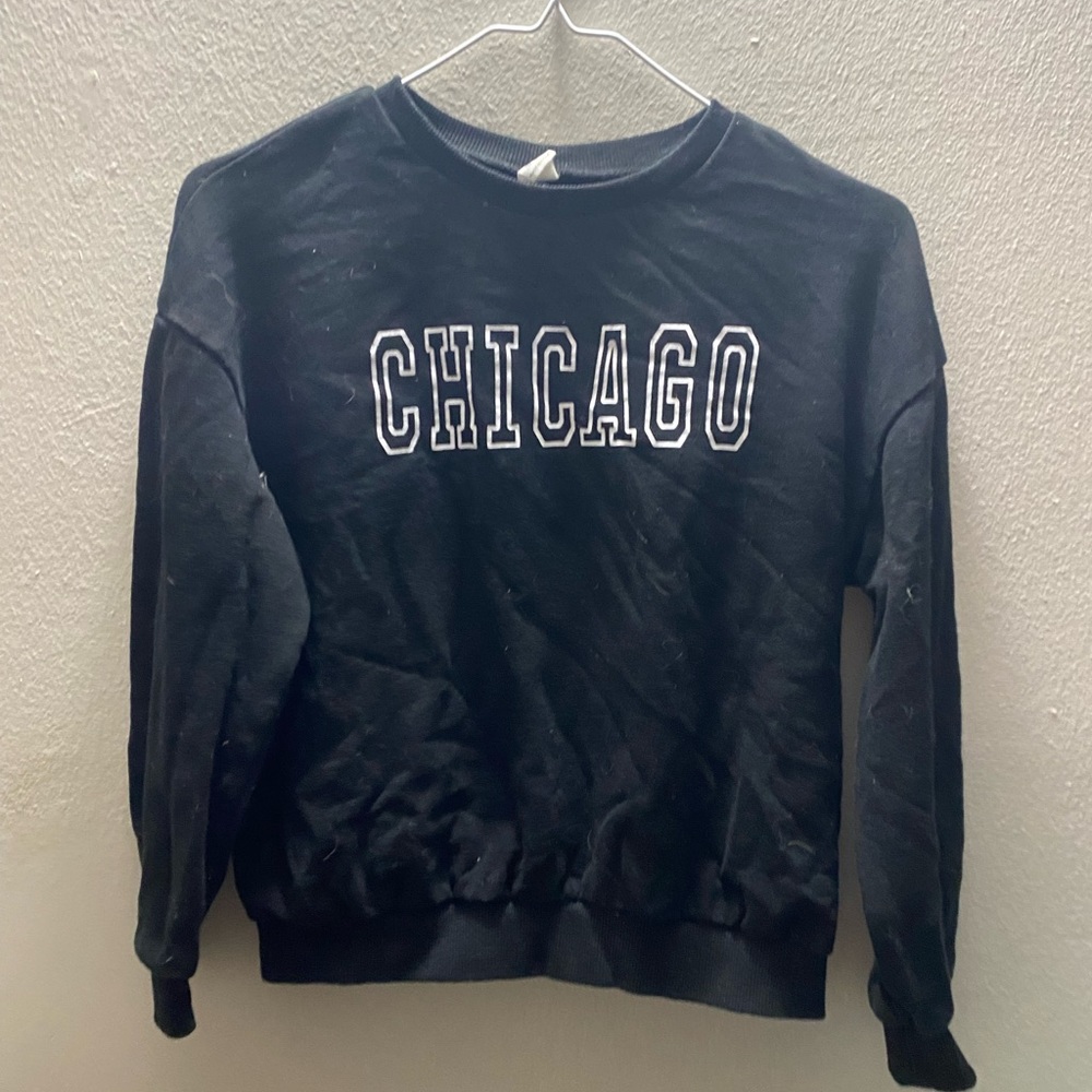 Girls Shein Black Chicago Sweatshirt size 11-12 youth Tote11